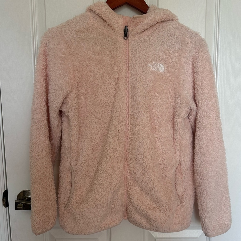 Girls Pink Fleece Hoodie Jacket L (14/16) The North Face Soft Plush - Picture 1 of 15